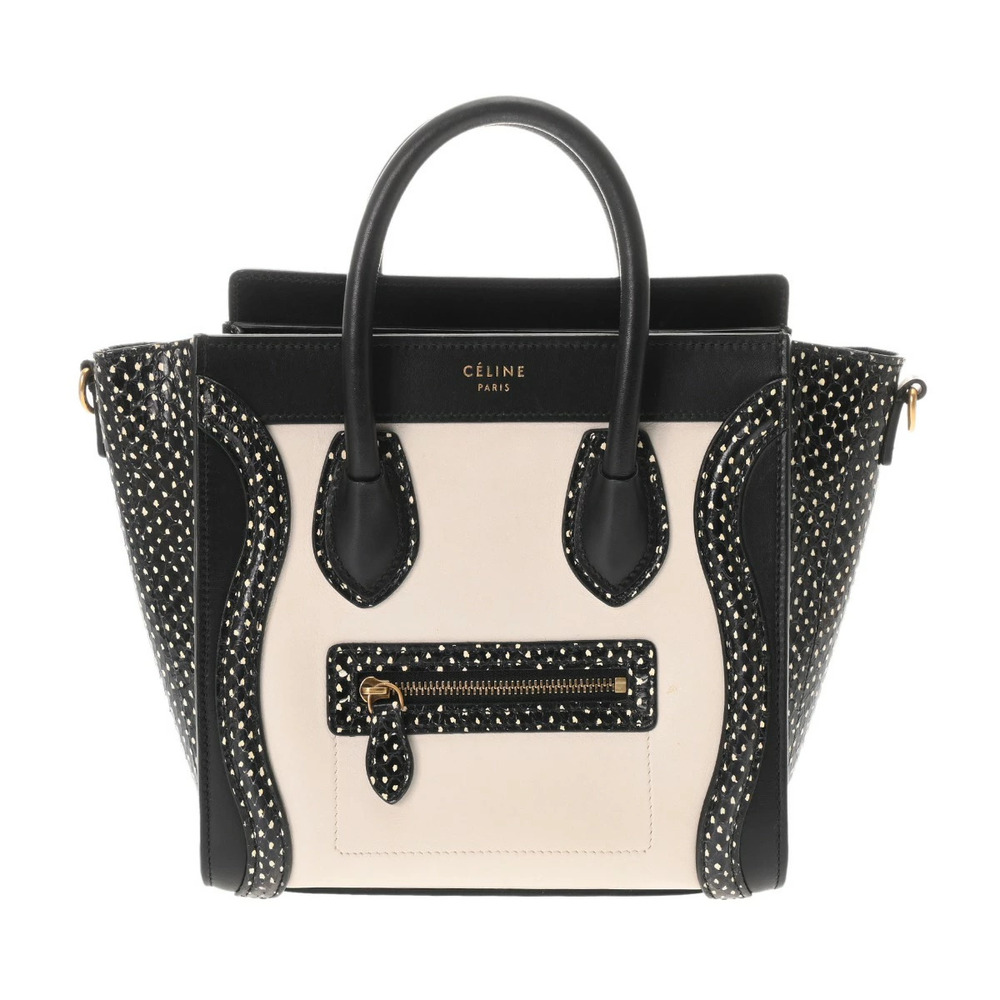 CELINE Luggage White Black Python Leather Handbag